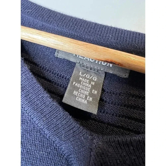 Kenneth Cole Reaction Mens Ribbed Striped V Neck Sweater Pullover Blue Sz Large - Picture 5 of 7